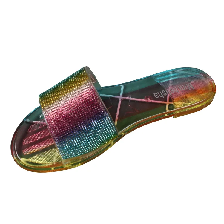 

Plastic Rhinestone Sandals Women Girls Crystal Jelly Slippers Slides