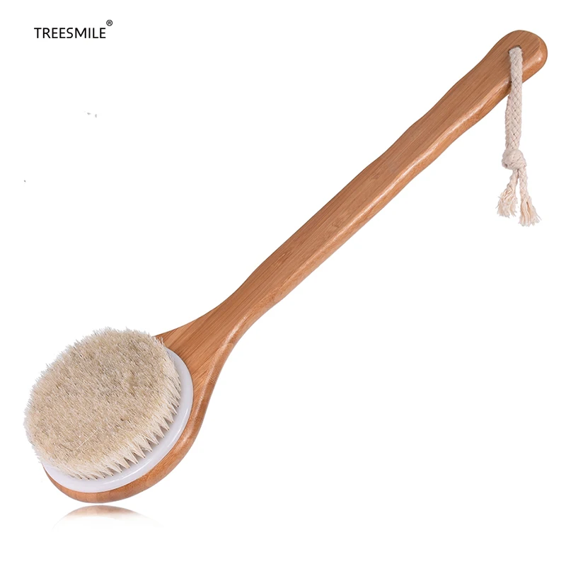 

TREESMILE Horsehair bath brush bamboo Massage body brush OEM Logo Natural bristle brushes Have Stock Good quality Factory