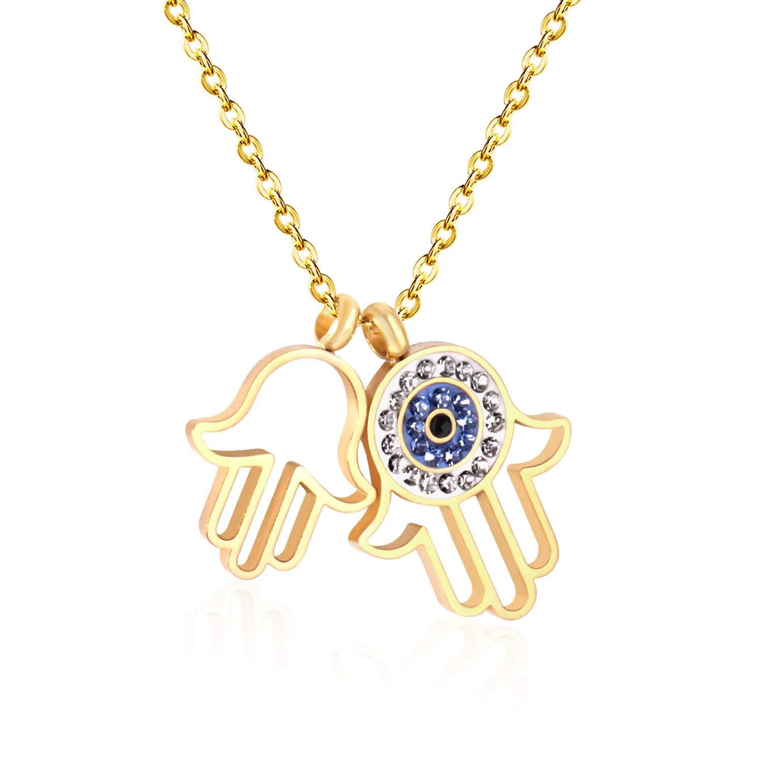 18K Gold Plated Turkish Evil Blue Eye Hamsa Hand Symbol Pendant Necklace 925 Sterling Silver