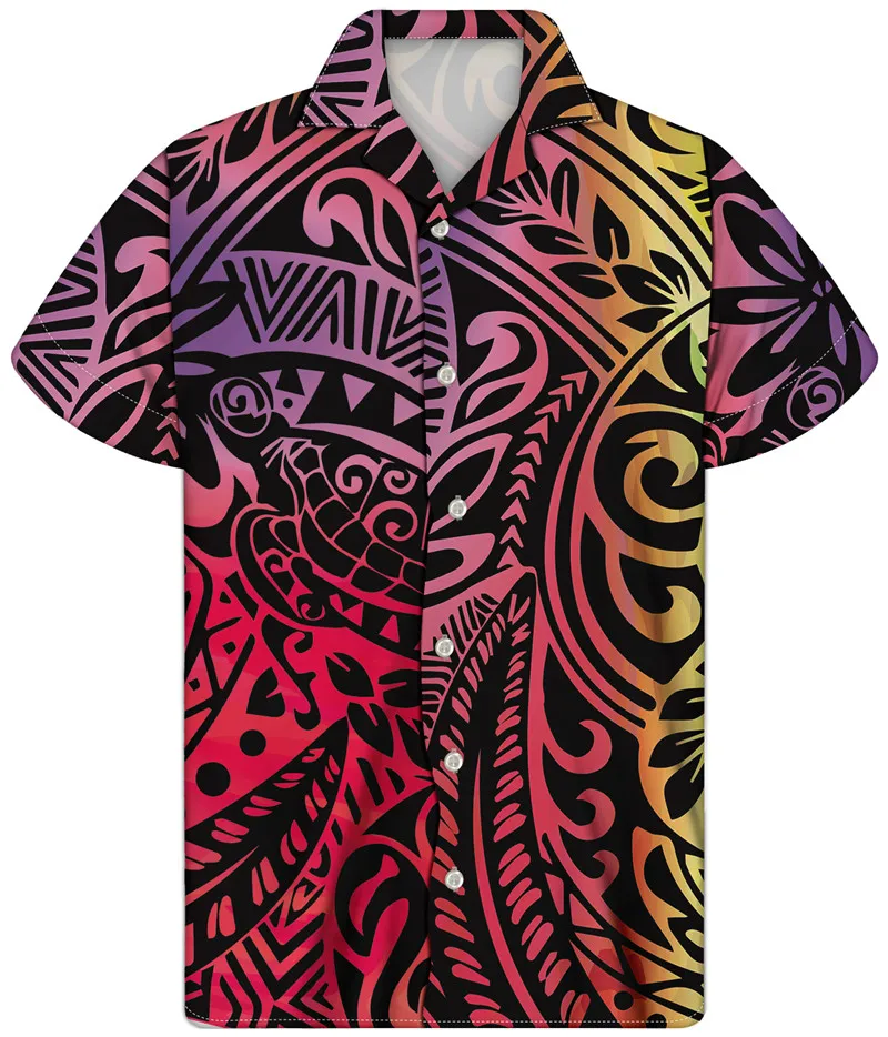 

Men Summer Hawaii Beach Plus Size Shirts Polynesian Tribal Fabric Print Tops Cuba Collar Short Sleeves, Customized color