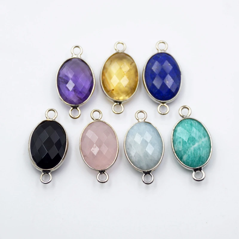 

Natural Oval Faceted Rose Quartz Gemstone Charms Multi Colors Stone Jewelry Pendant Crystal Beads Connector for Necklace Making, Gold natural pendant