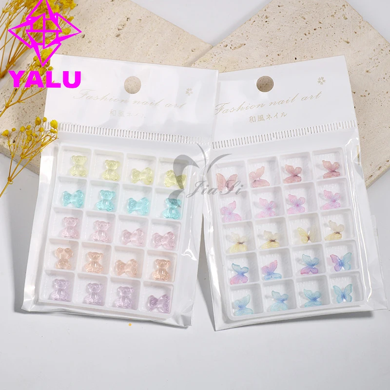 

3D Three-dimensional Aurora Bowknot Resin Butterfly Bear Nail Art Jewelry Symphony DIY Nail Decoration Charms, Muti color