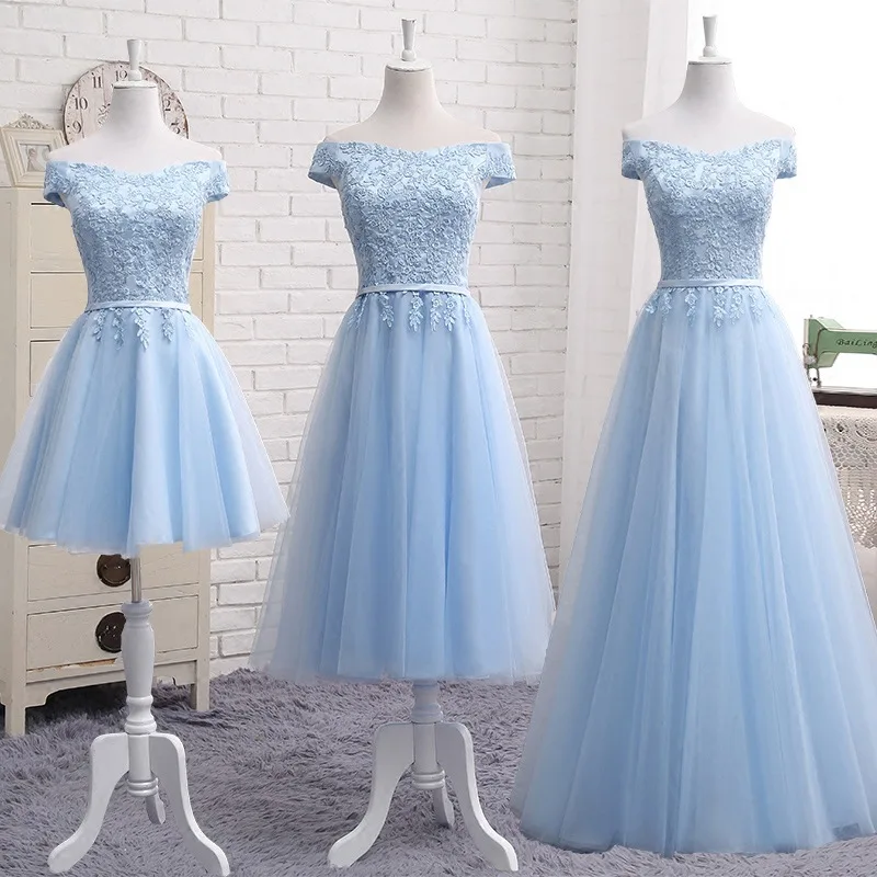 

Custom Wholesale Lace Up Short Middle Long Party Prom Champagne Cheap Halter Plus Size Breathable Dresses Blue Bridesmaid Dress