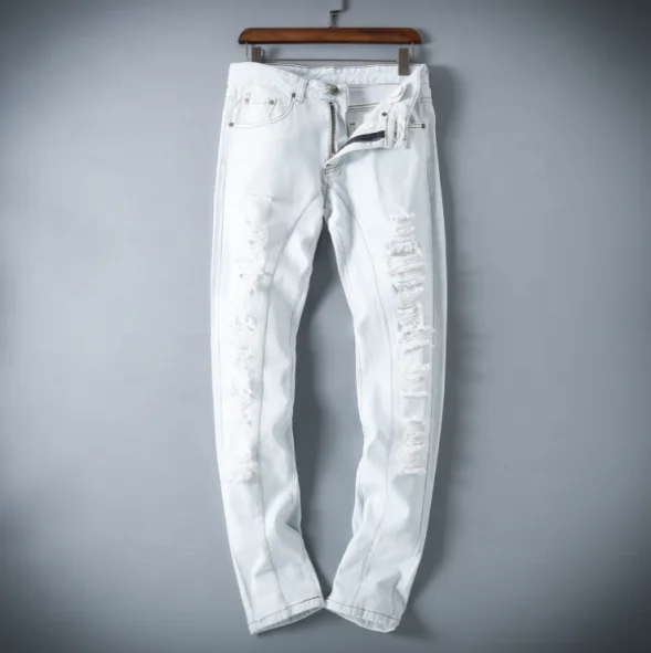 

Stock pure white men boys jeans long xxl big size zip low MOQ 10 pieces