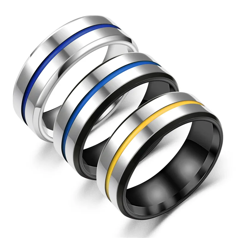 

Fashion Jewelry Punk Vintage Vendors Thin Blue Line Stainless Steel Ring Men's Wedding Tungsten Carbide Rings For Men