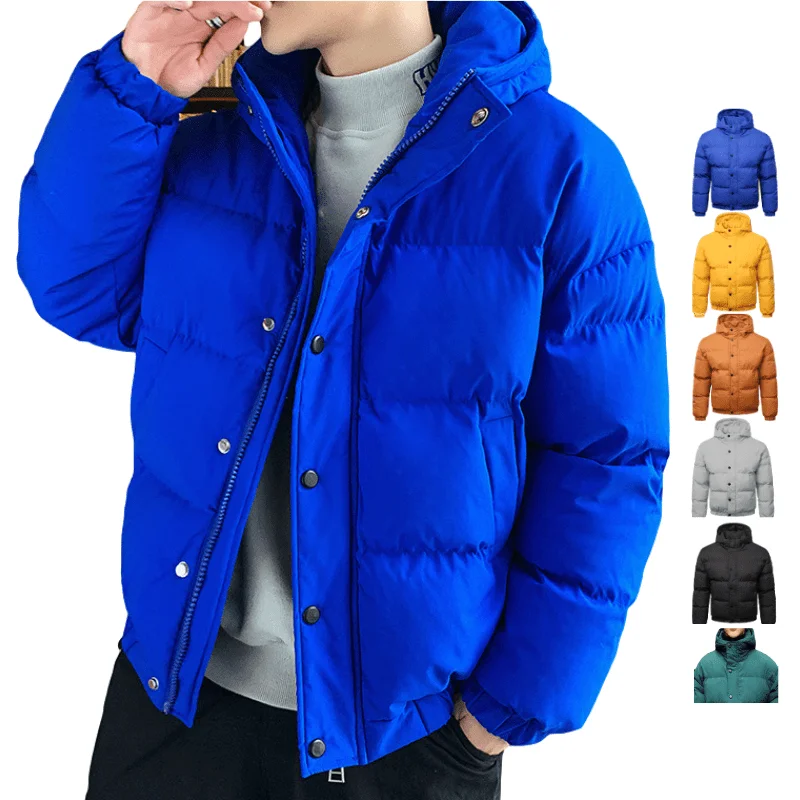 

New Design Custom Men Windbreaker Jacket Full Zip Up Hooded Padding Warm Puffer Jacket For Mens, 6 colors