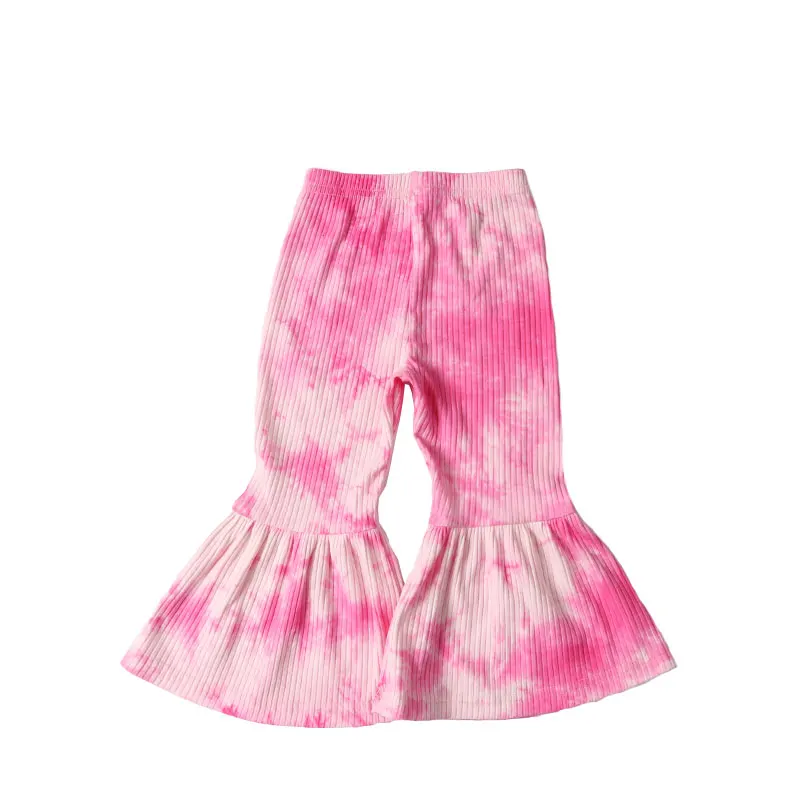 

wholesale new pattern sweet pink soft and elastic girls pants tie dye bell bottom pants