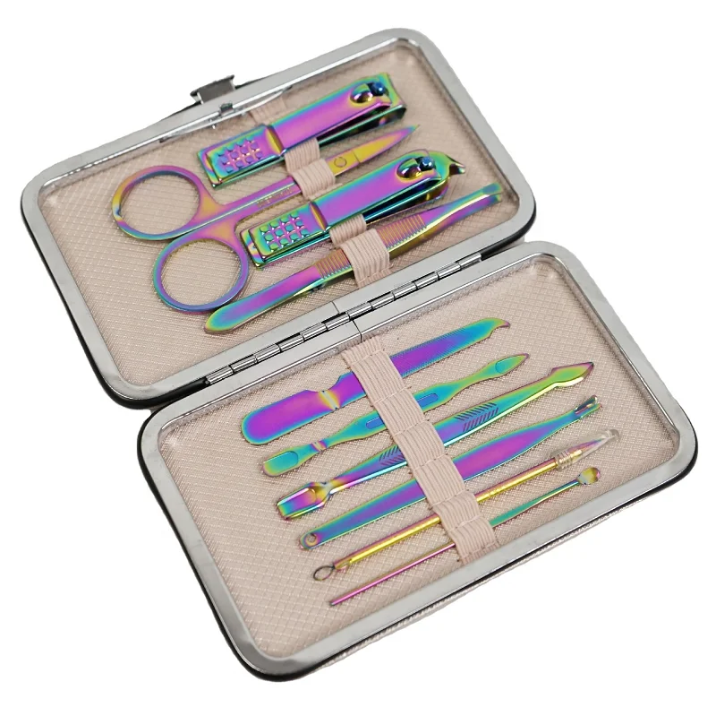 

Rainbow Titanium 10Pcs Manicure Pedicure Grooming Kit Beauty Nail Care Tools kit 10 pieces Nail Clippers Set For Girls Gift, According to options