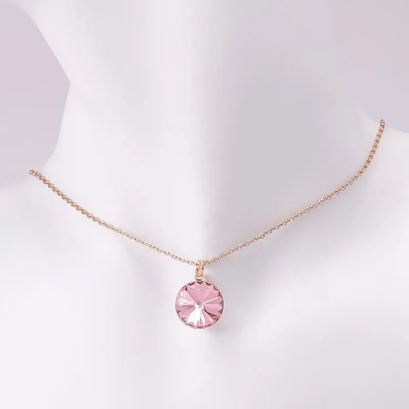 

Y10082 Italina Simple Design Classic Colorful Round SW Crystal 925 Silver Brass Rose Gold White Gold Plated Charm PendanNecklace, Picture