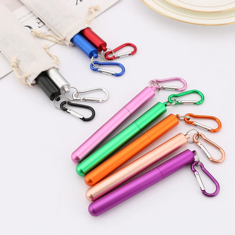 

Reusable Metal Telescopic Steel Drinking Retractable with Metal Case Telescoping Stainless Straw, Silver,red, rose gold, black, pink, green.