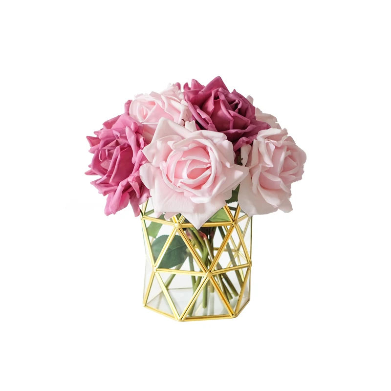 

Home Decor Glass Flower Vase For Preserved Flowers, Brass