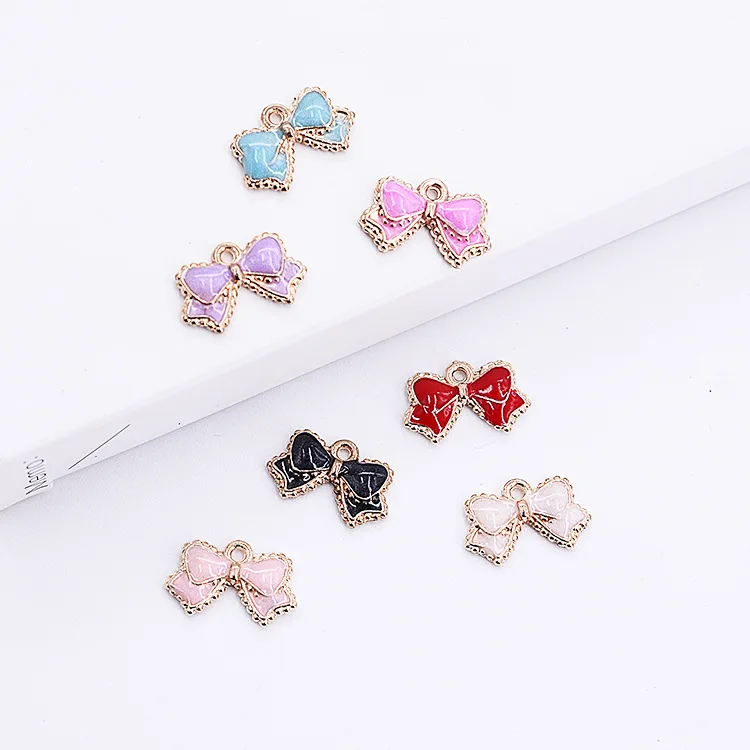 

DIY Gold Plated Zinc Alloy Diy Pendants Jewelry Making Accessories Enamel Enameled Bow Bowknot Charm, Black,white,pink,blue,red,rose gold,purple