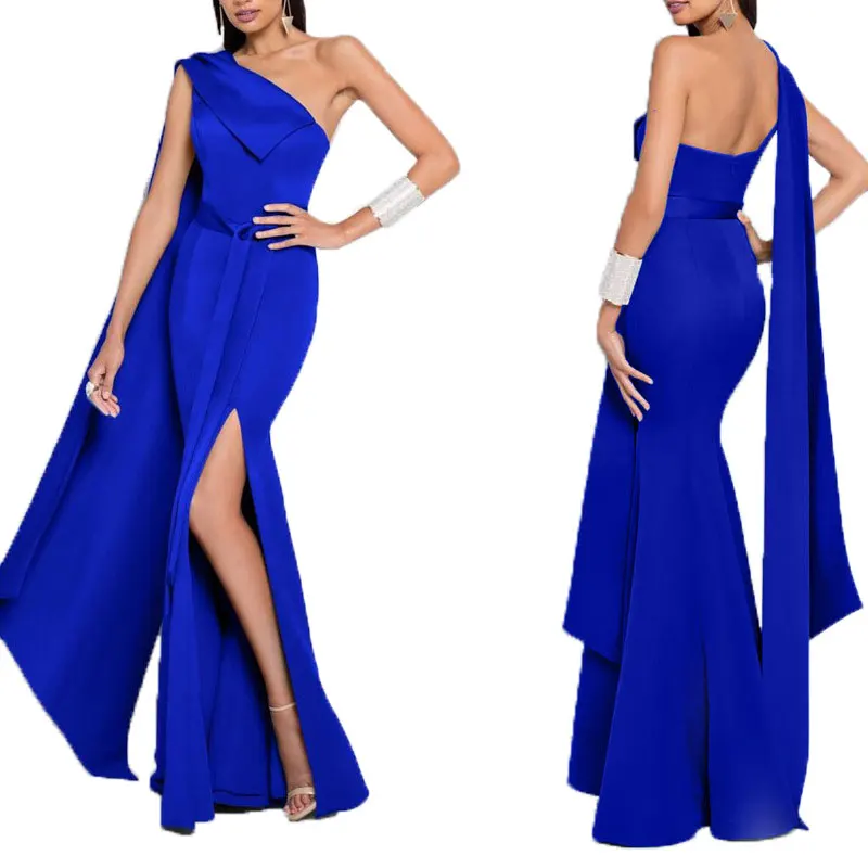 

200204-MX21 blue one shoulder maxi evening dress for sehe fashion