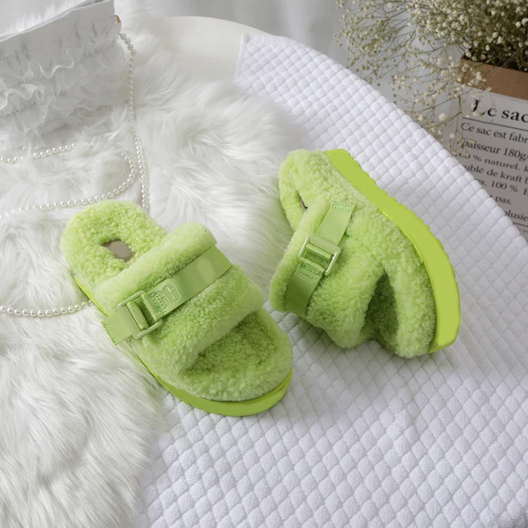 

Specially fur slides for women baby wool slippers sheepskin fur women slides, Customized color