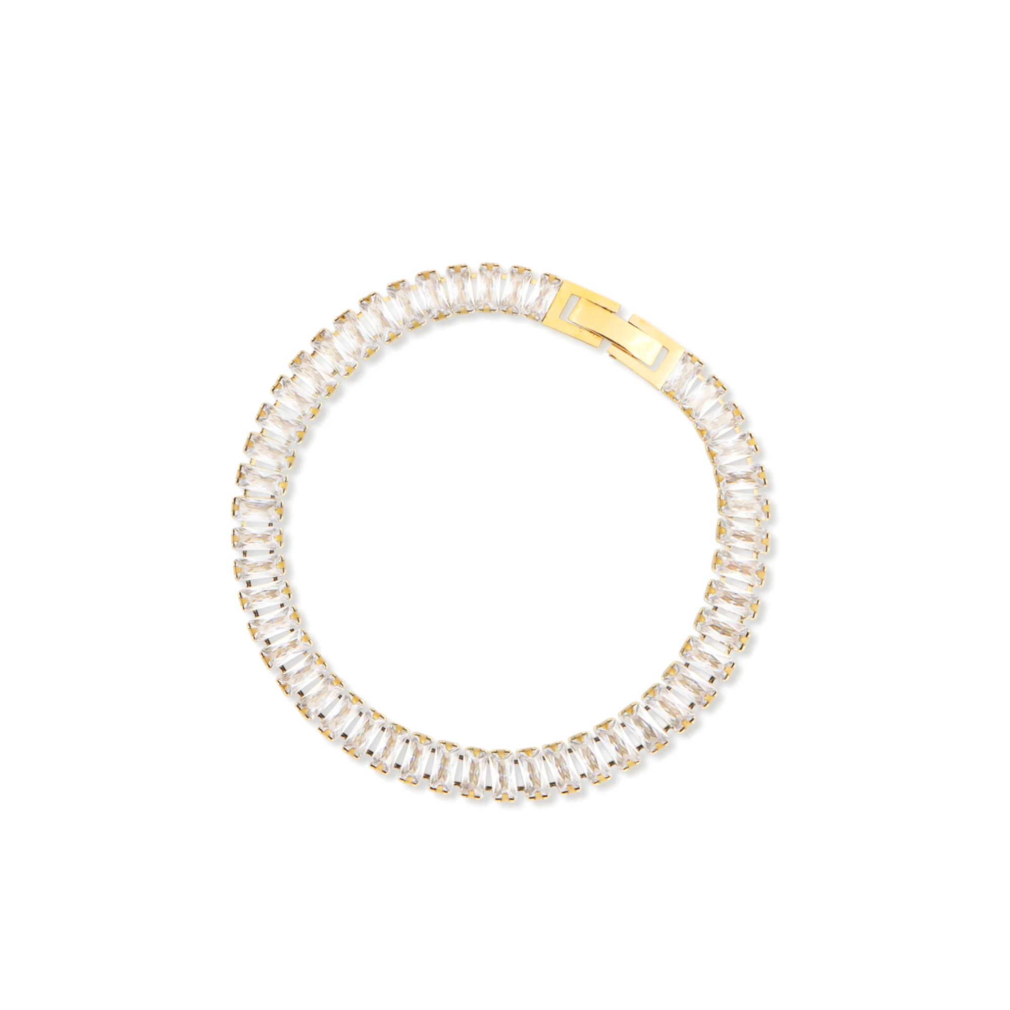 

Chris April in stock fashion jewelry PVD gold plated 316L stainless steel non-tarnish bing bling bejeweled zircon chain Bracelet, Yellow gold