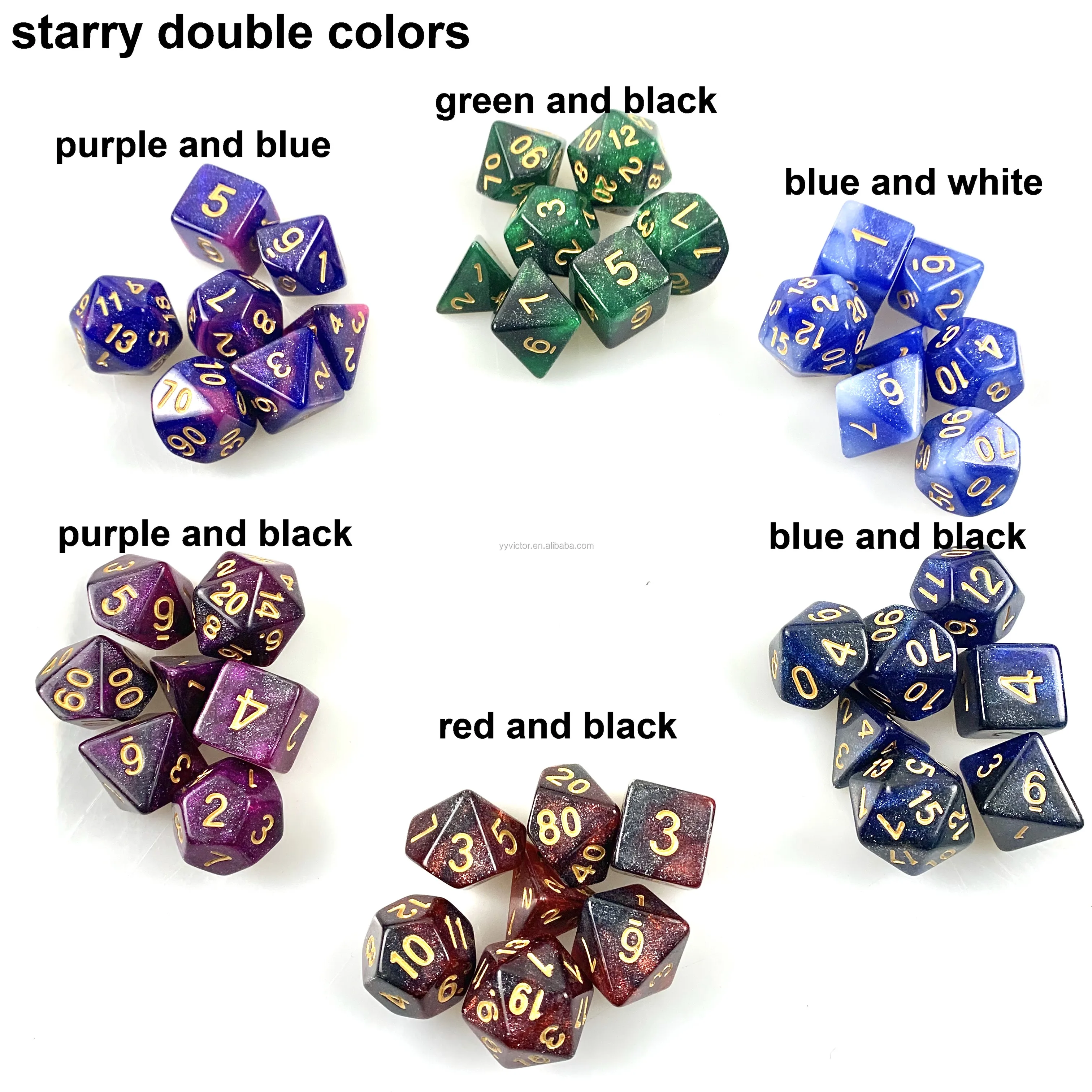 Dnd New Colors Starry Double Colors Custom Plastic Acrylic Dices 7pcs Per Set Cubes Polyhedral