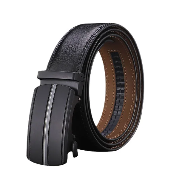 

Men's belt automatic buckle leather casual retro fashion business belt, Black