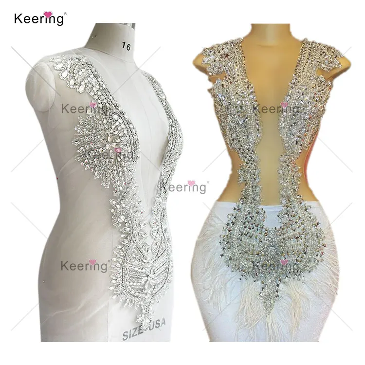 

Keering bodice applique patches sew on tulle mesh for wedding dress WDP-148, Silver with nude mesh ,silver and nude mesh ,gold ,champagne,black