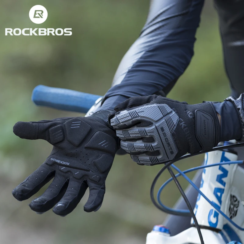 

ROCKBROS bicycle gloves SBR 6mm Thickened Pad Shockproof Breathable GEL Unisex Full Finger Spring Sport MTB Gloves, Black