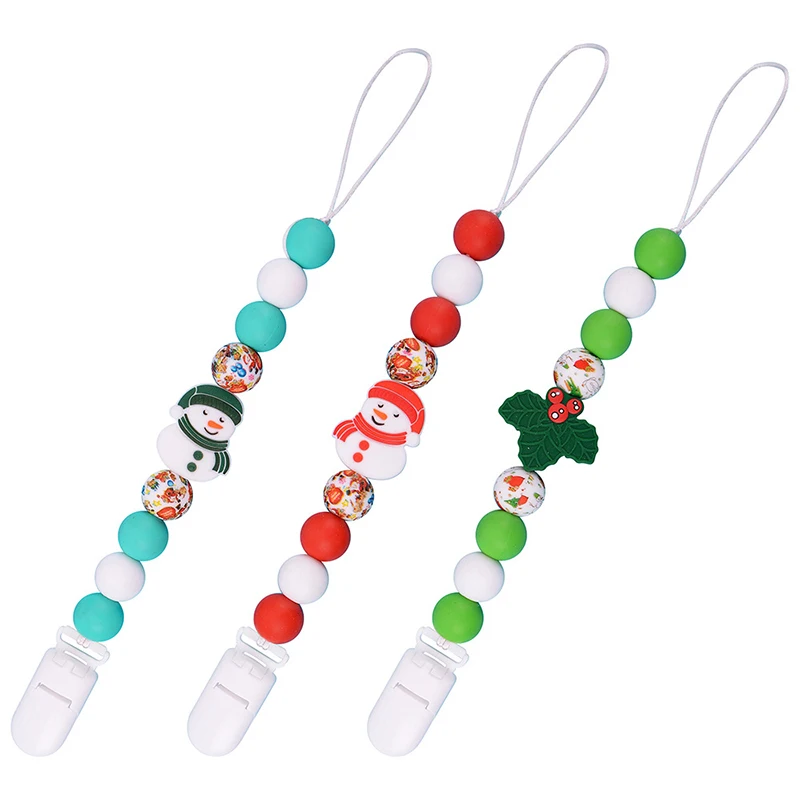 

Wholesales Christmas Type Round Beads Chain Dummy Clip Holder Case Silicone Baby Pacifier Clip