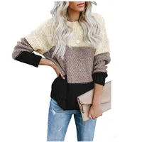 

Women Long Sleeve Color Block Knitted Pullover Striped Sweater