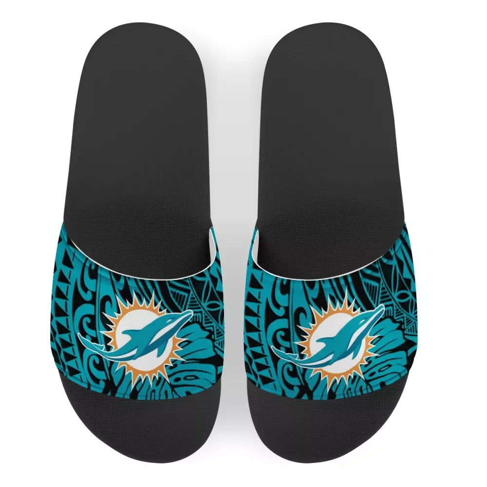 

Polynesian tribal Design Custom Logo Slide Slipper For Men NFLE Miami football team logo print slippers for boys size 26-45, Customized color