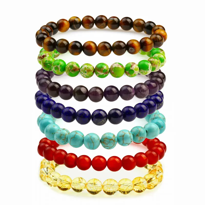 

Health Yoga Natural Stone 7 Chakra Colorful 8mm Beads Bracele For Women Children ST110, As the pictures