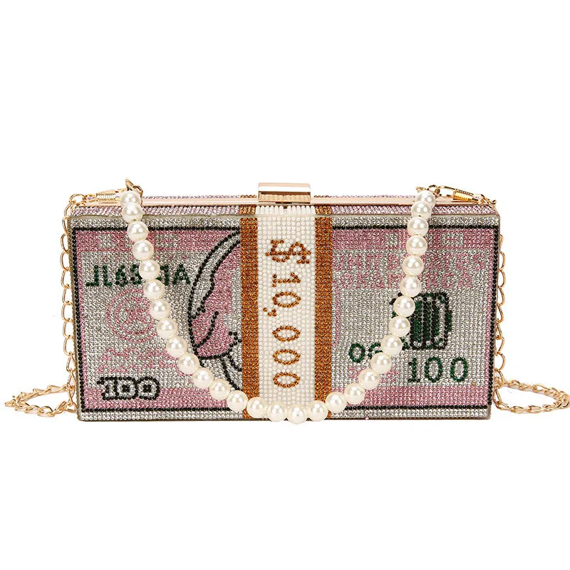 

Money Bags Handbags For Women Fashion Design 2021 New Bling Rhinestone Money Purse Handbags, As picture