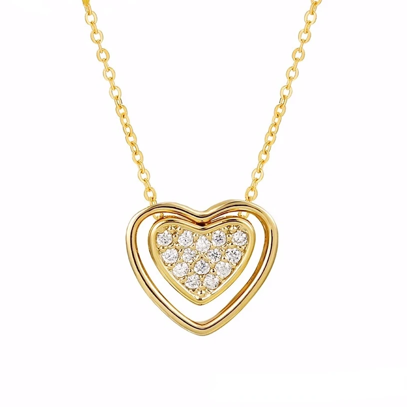 

Necklace -00963 Xuping Jewelry 14K Gold Hamsa Necklace, double Layer Heart necklace with Diamond