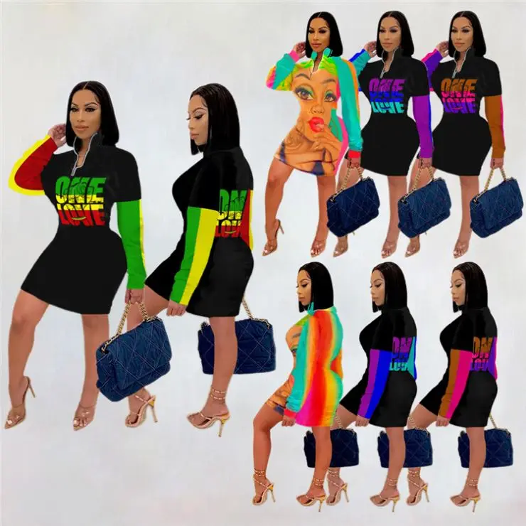 

MD-20121718 Hot Selling Women Fashion Clothing Dresses Women 2021Ladies Long Sleeve Print Multicolor Casual Dress