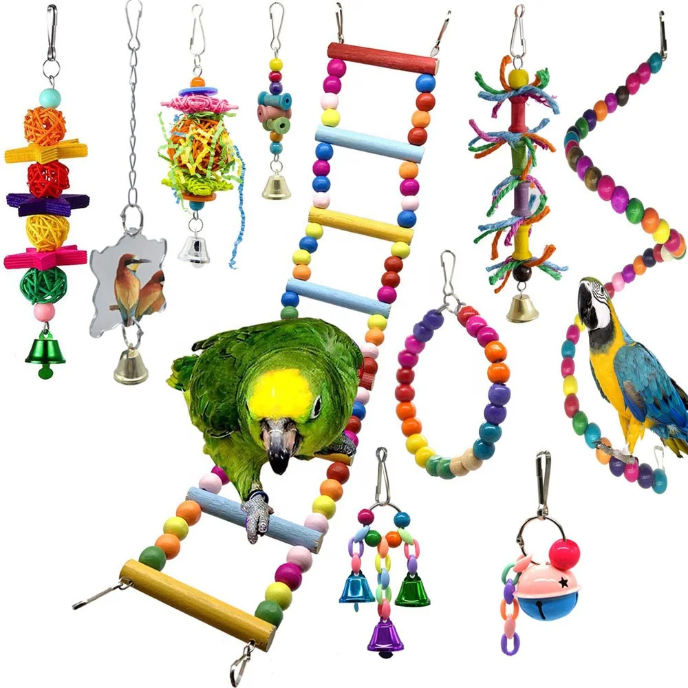 

Parrot cage Toys Bird Swing Toys Bells Bird Perch with Natural Wood Beads Bells Hanging Toys for Budgie Lovebirds Conures Parak, Mix color