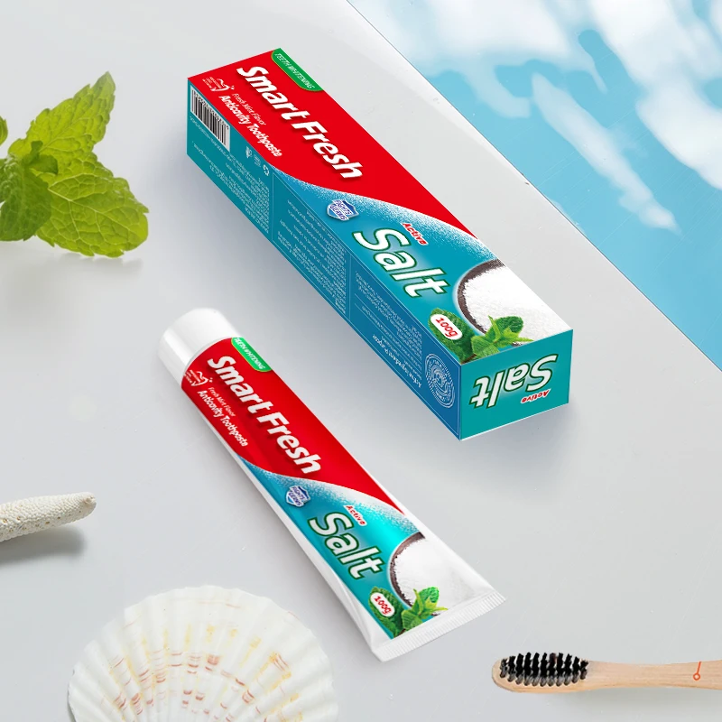 

Smartfresh Natural Sea Salt Essence Toothpaste for Sensitive Gums Bleeding Gum Oral Odor 100g Support OEM/ODM customization, White paste