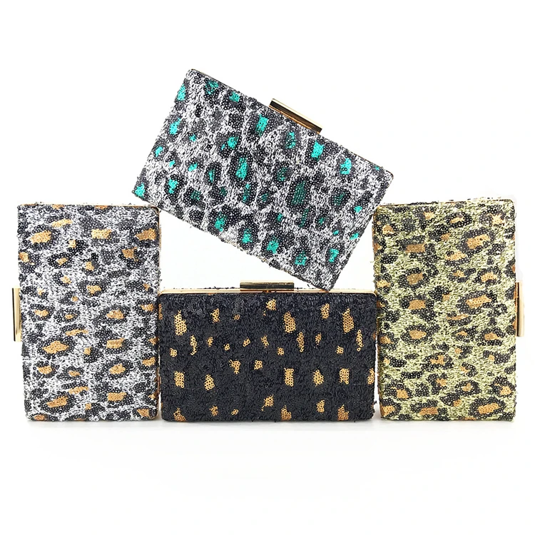

Luxury Designer Women's Dinner Bag Leopard Glitter Sequin Clutch Bag Ladies