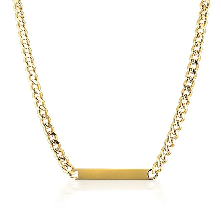 

Fashion Minimalist Stainless Steel Jewelry Women Thick Curb Chain Necklace Personalize 18k Gold Plated Bar Necklace, Gold color