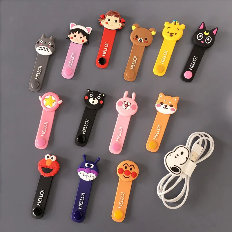 

Creative button type cute 3D cartoon headphone data cable receiver winding hub wire binding wire trimmer