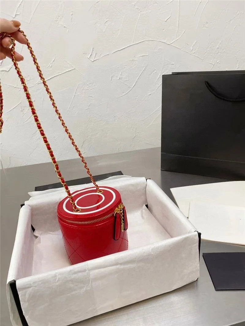 

Circle Design Bag Patent Leather Letter Handbag Cylinder Chain Mini Shoulder Bags