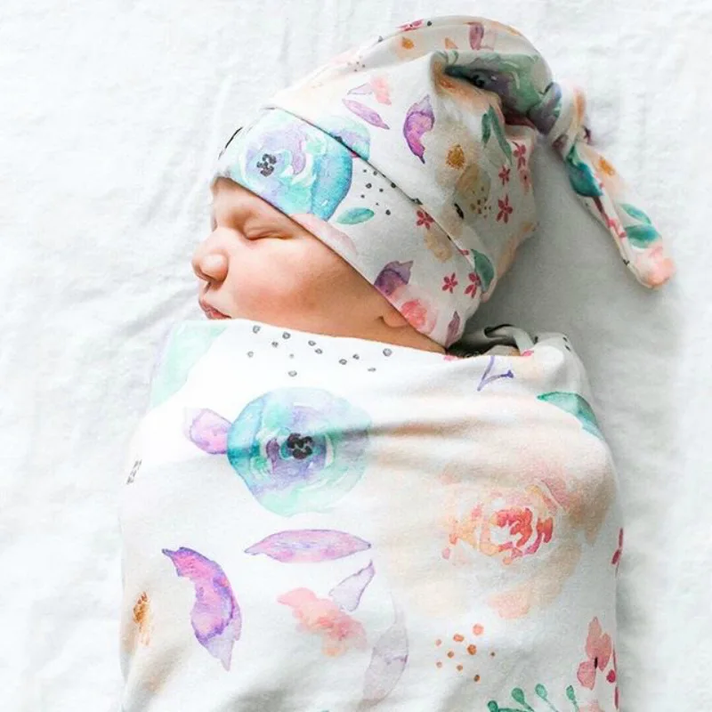 

Baby swaddle blanket newborn Sleep Sack Newborn Photography Prop Sage Swaddle with Matching Top Knot Hat, Floral , dinosaur ,stripe, starts , claud solid and so on