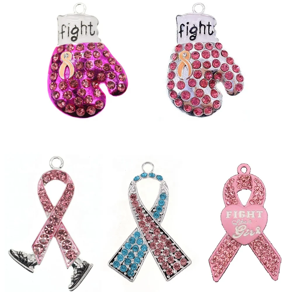 

Medical Rhinestone Ribbon Breast Cancer Awareness Pendant Charms For Nurse Gift, Various, as your choice