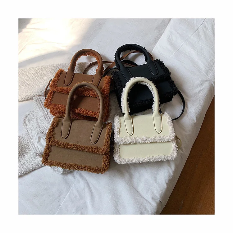

Lambswool Fur Edged Bags for Women 2021 New Fashion Handbags Scrub Leather Shoulder Bags Korean Popular Faux Suede Crossbody Bag