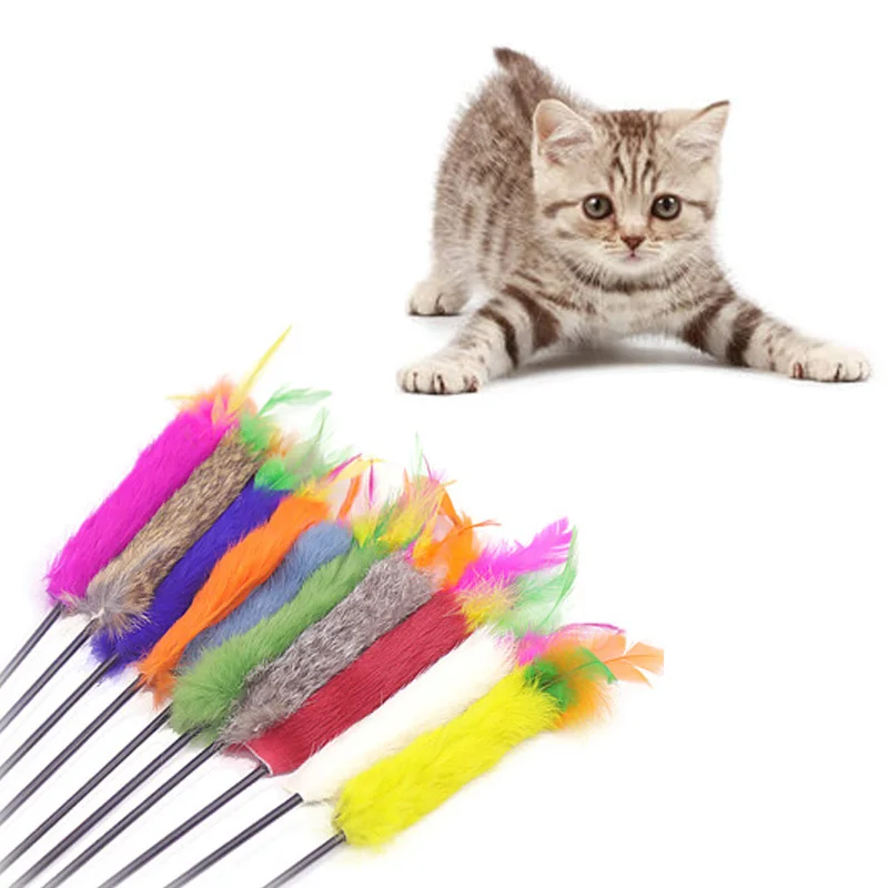 

Interactive Toy Funny Feather Toys Play Sticks For Kitten Pet Teaser (multicolor)