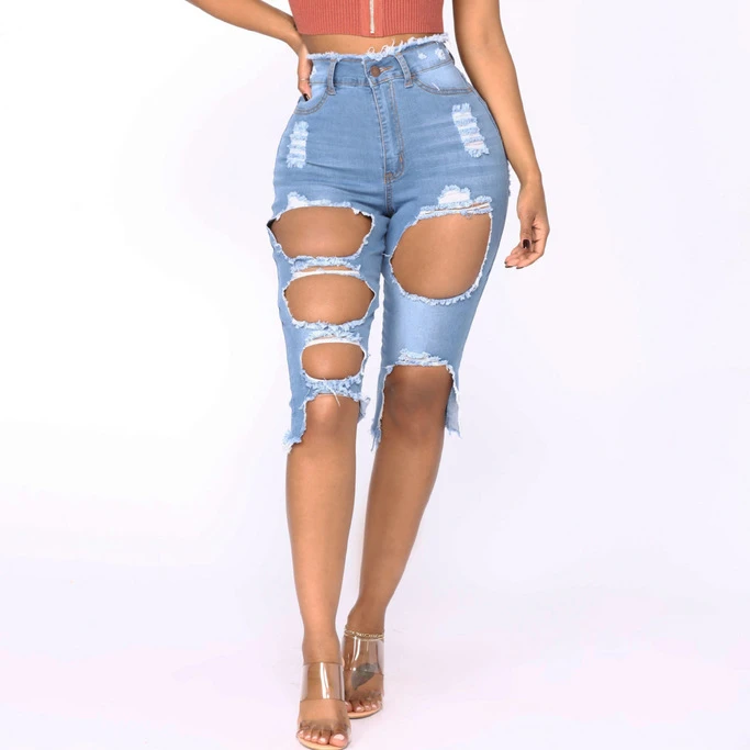

Hot selling Elastic Perforated Jeans