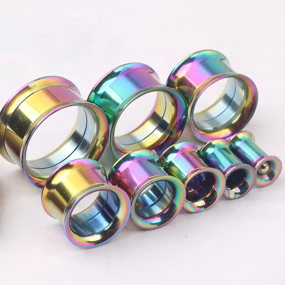 6 Color Flesh Tunnels Stainless Steel Ear Plug Gauges Internally Thread