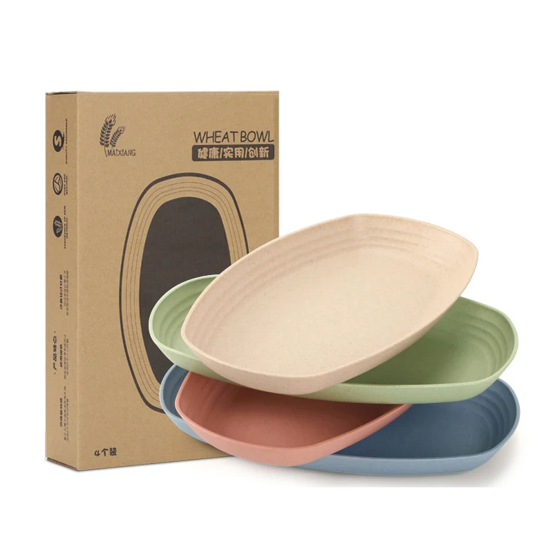 

11.6inch 4-Pack BPA Free Biodegradable Degradable Lightweight Unbreakable Dinner Plates Wheat Straw Dish Plates