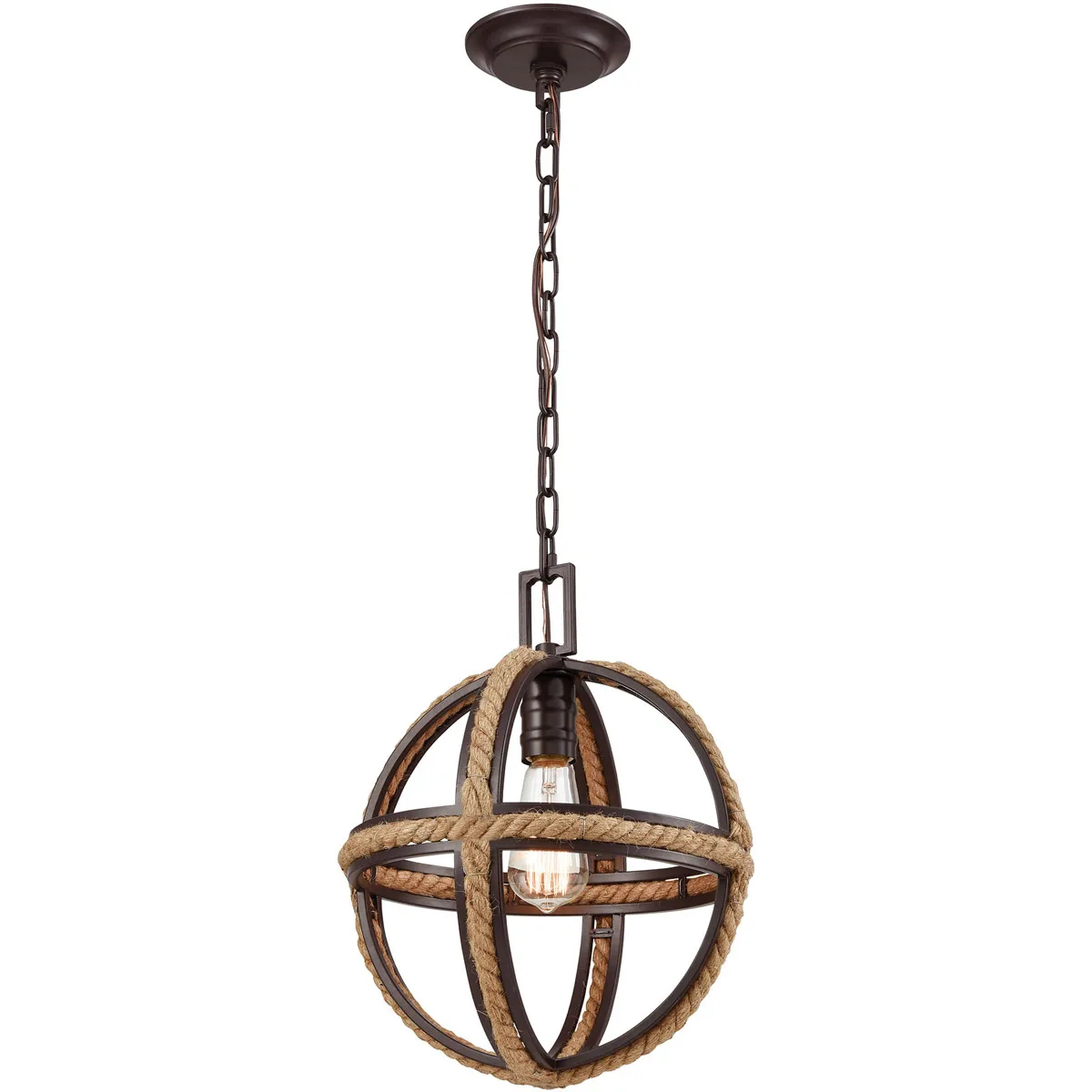 Natural Rope 1 Light 12 inch Oil Rubbed Bronze Mini Pendant Ceiling Light