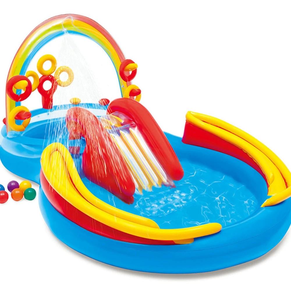 

Intex Summer Play Center pool Kiddie Rainbow Ring Inflatable Outdoor Splash Swimming Pool With sprayer, Rainbow ring swimming pool