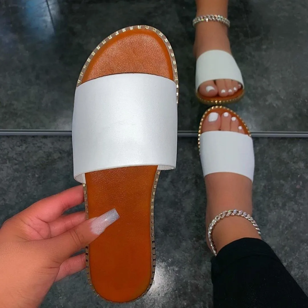 

wholesale summer Diamond flat shoes ladies Fancy slides beach sandals women's slippers, Customized color