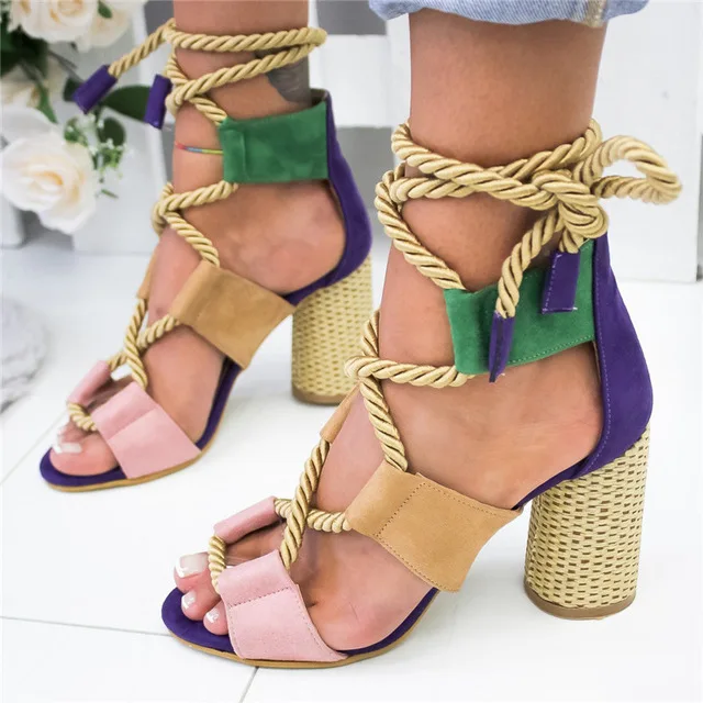 

2020 Fashion Summer Female Beach Shoes Wedge Shoes High Heel Comfortable Women Pointed Fish Mouth Lace Up Open Toe Sandals