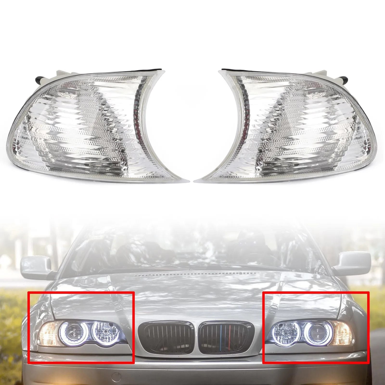 

Areyourshop 63126904308 Left Right Corner Lights Turn Signal Lamps For BMW E46 2 Doors 1998 99 00 2001 63126904307