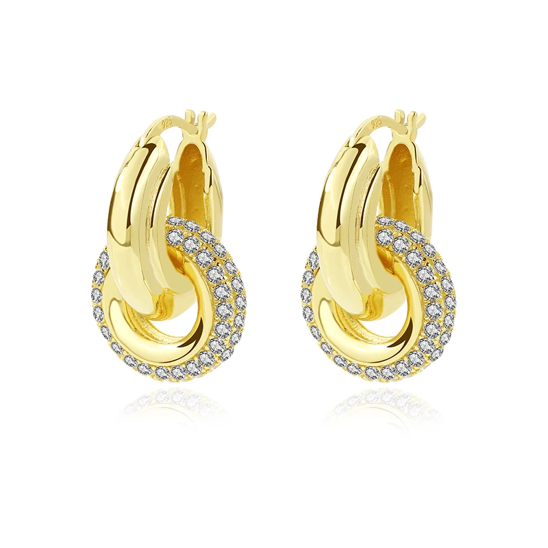 

Trending Women Dangle Statement Earrings 925 Silver 18K Gold Micro pave zircon Circle Drop Thick Hoop earrings