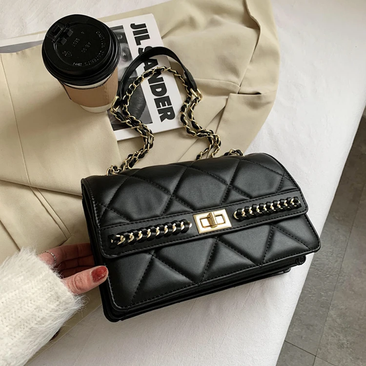 

2021 new fashion women autumn and winter shoulder messenger bag rhombic chain small square bag, Black,burgundy,white